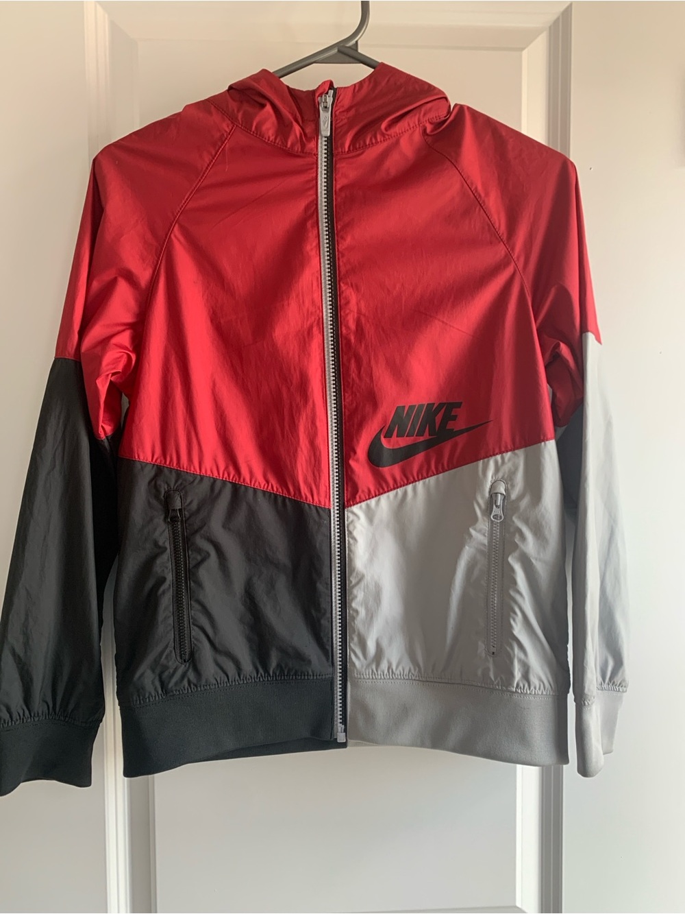 Nike Red Black Gray Hooded Colorblock Track Jacket